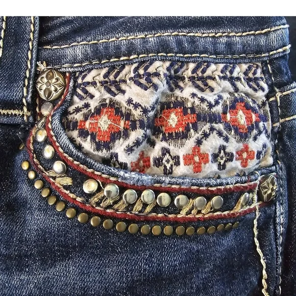 Miss Me Dark Blue Boot Cut Jeans with Embellished Pockets - Picture 7 of 8